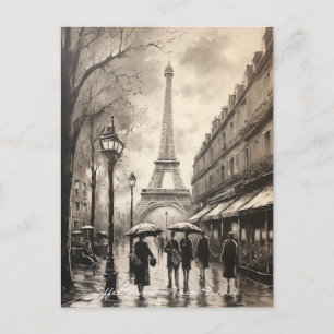 Vintage Painting Eiffel Torn Paris Frankrike Trave Vykort