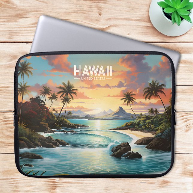 Vintage Painting Hawaii Beach Tropical Paradise Laptop Fodral (Vintage Painting Hawaii Beach Tropical Paradise Laptop Sleeve)