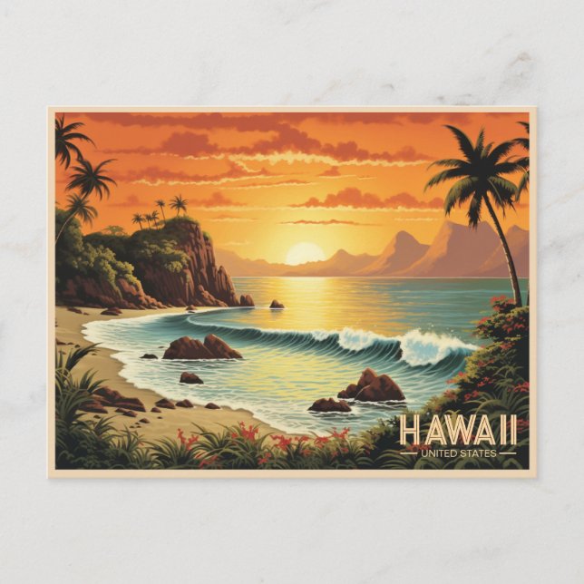 Vintage Painting Hawaii Beach Tropical Paradise Vykort (Framsida)