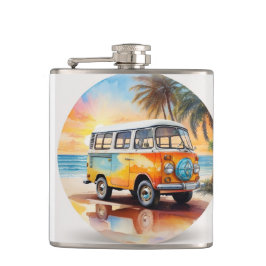 Vintage Painting Minibus på bålen Fickplunta
