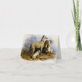 Vintage painting of five cute dogs kort