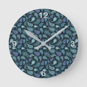 Vintage Paisley Bevackra Blue Teal Rund Klocka