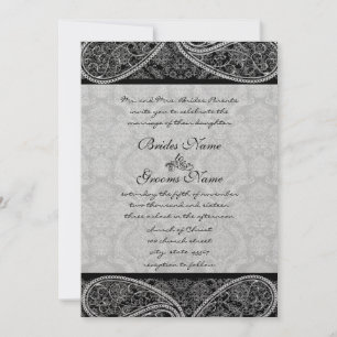 Vintage Paisley Black Damask Weddings Inbjudningar