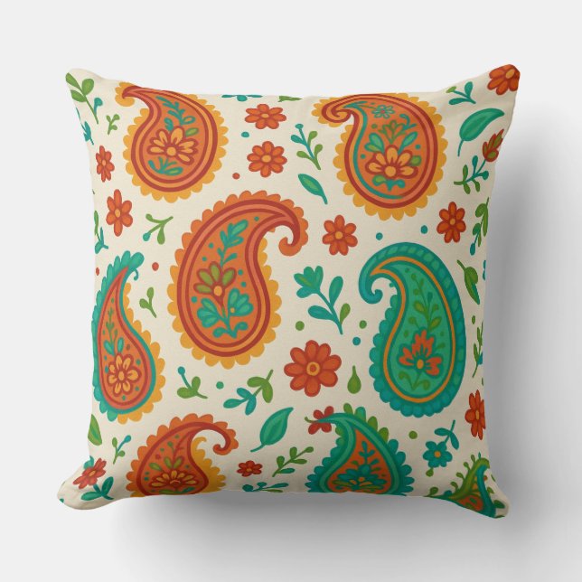 Vintage Paisley Blommönster Kudde (Framsida)