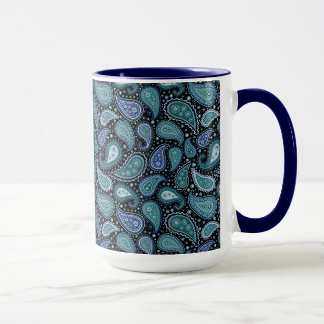 Vintage Paisley Blue Teal Blommigt Mugg (Höger)
