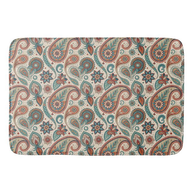 Vintage Paisley i Red Teal Cream Badrumsmatta (Framsidan)