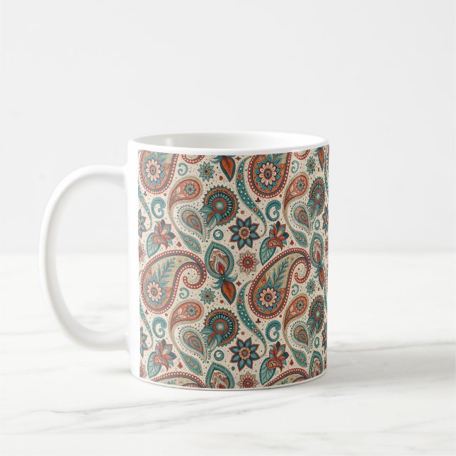 Vintage Paisley i Red Teal Cream Kaffemugg (Vänster)