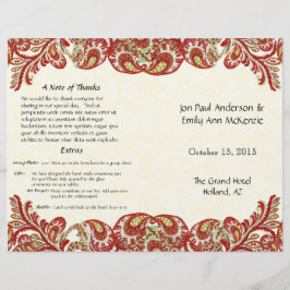 Vintage Paisley Peacock Red Bröllopsprogram
