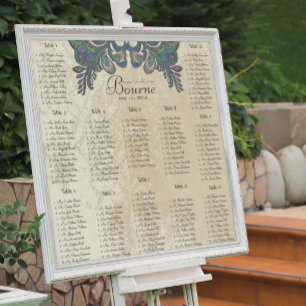 Vintage Paisley Peacock Seating Chart 12 Bord Poster