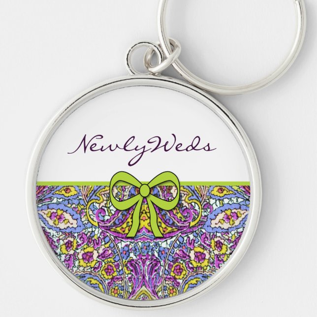 Vintage Paisley Rund Silverfärgad Nyckelring (Framsidan)