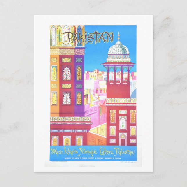 Vintage Pakistan Travel Poster Vykort (Framsida)