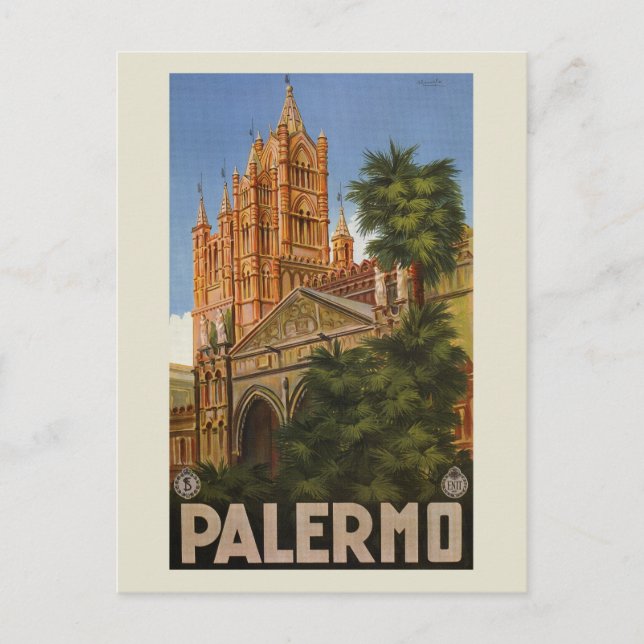 vintage Palermo Sicilien, italiensk resväg Vykort (Framsida)