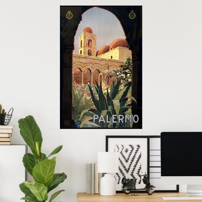 Vintage Palermo Sicilien Turism Resa Poster (Hemmakontoret)