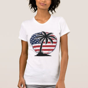 Vintage Palm Tree Amerikansk Flagga Sommar T-Shirt