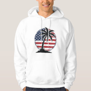 Vintage Palm Tree Amerikansk Flagga Sommar T-Shirt Hoodie