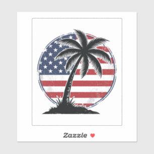 Vintage Palm Tree Amerikansk Flagga Sommar T-Shirt Klistermärken