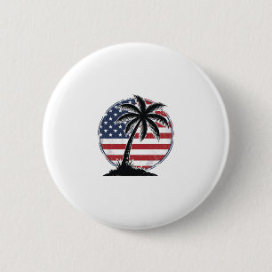 Vintage Palm Tree Amerikansk Flagga Sommar T-Shirt Knapp