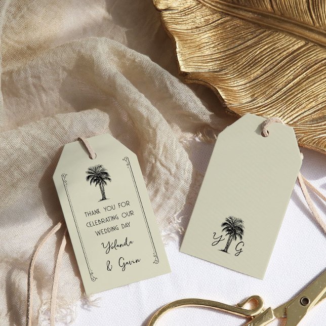 Vintage Palm Tree Bröllop Brudfest Presentetikett (Wedding Party Gift Tags - from my Vintage Palm Wedding Collection)
