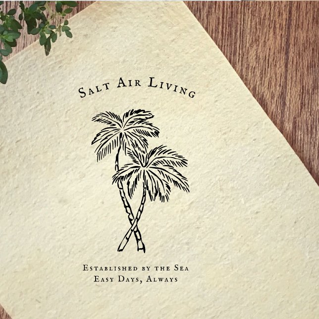 Vintage Palm Tree Coastal Branding Rubber Stamp Stämpel (Skapare uppladdad)