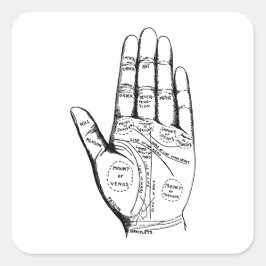 Vintage Palmistry Chart Handflatan Reading Fyrkantigt Klistermärke