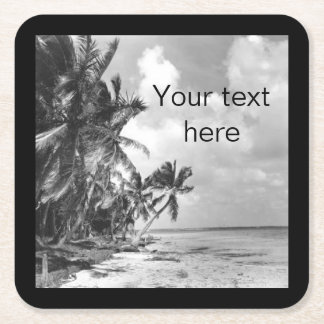 Vintage Palmträd Anpassad Text Underlägg Papper Kvadrat