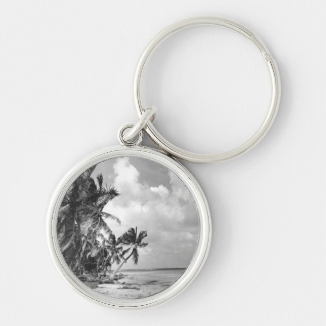 Vintage Palmträd Cool Rund Silverfärgad Nyckelring (Framsidan)