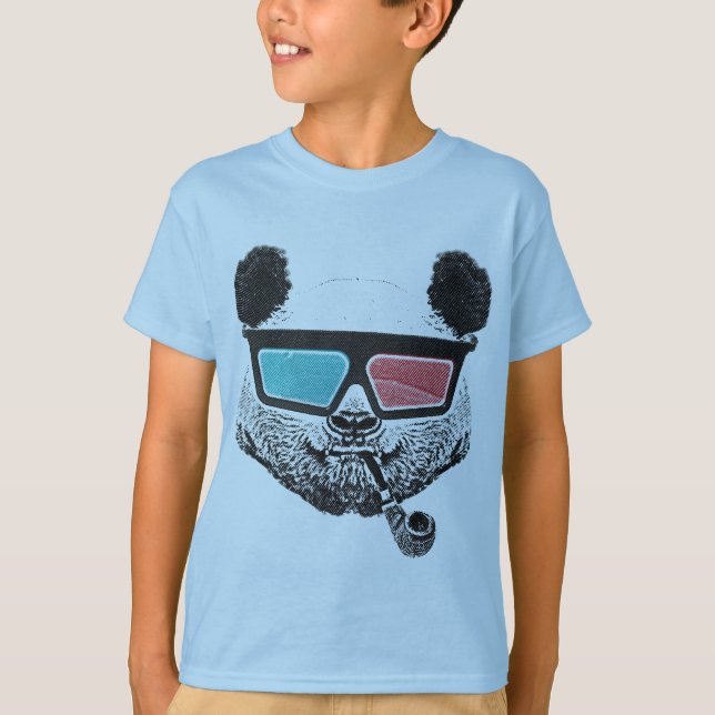 Vintage panda 3-D-glas Tee Shirt (Framsida)
