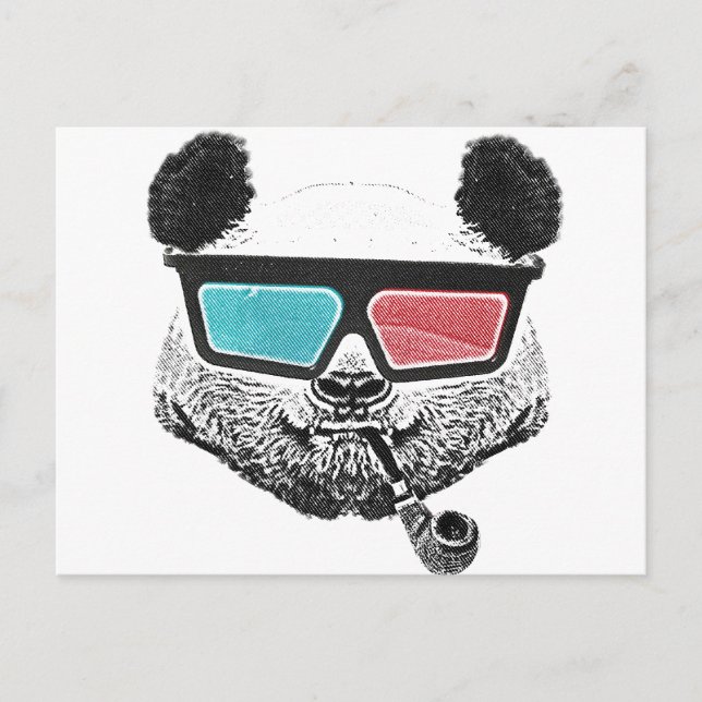 Vintage panda 3-D-glas Vykort (Framsida)