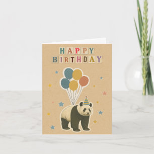 Vintage Panda Birthday Card med ballonger Kort