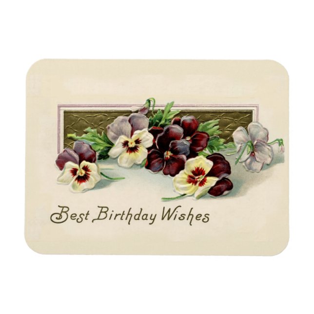Vintage Pansies Birthday Önskemål Magnet (Horisontell)