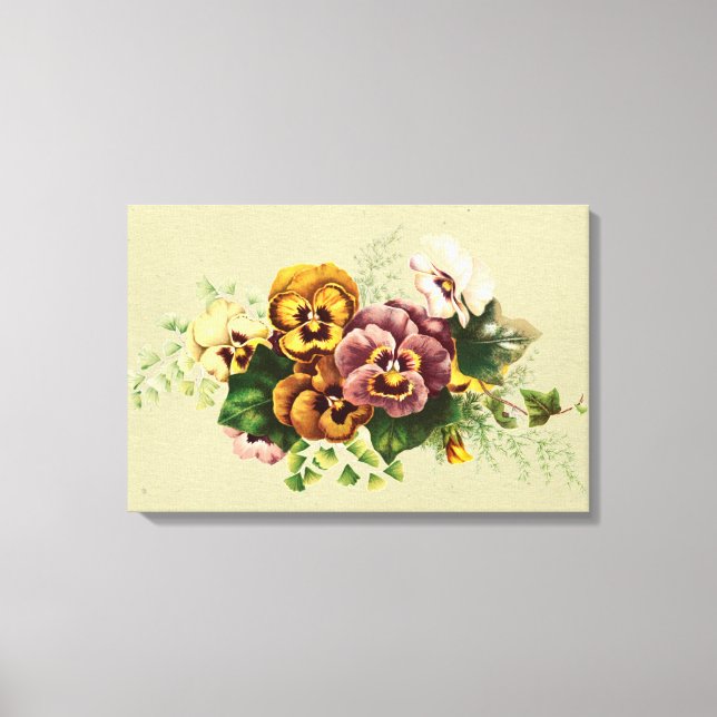 Vintage Pansies Bouquet Canvastryck (Framsida)