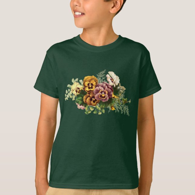 Vintage Pansies Bouquet T-shirt (Framsida)