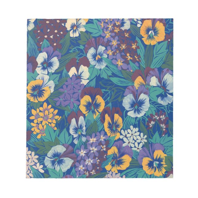Vintage Pansy Blommönster | Blå Stugträdgård Anteckningsblock (Framsida)