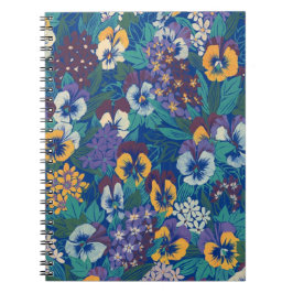 Vintage Pansy Blommönster | Blå Stugträdgård Anteckningsbok Med Spiral
