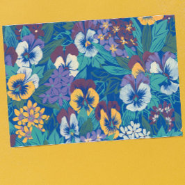 Vintage Pansy Blommönster | Blå Stugträdgård Kökshandduk