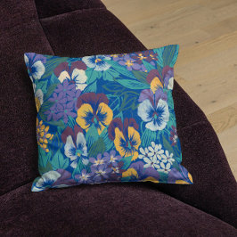 Vintage Pansy Blommönster | Blå Stugträdgård Kudde