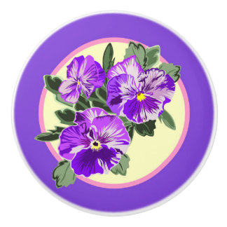 Vintage Pansy Ceramic Drawer Drag Knopp