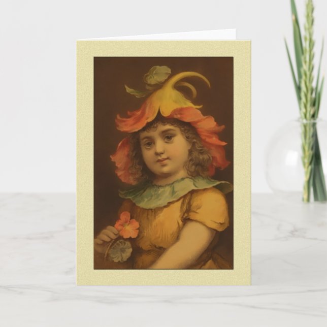 Vintage Pansy Child Hälsning Kort (Framsida)