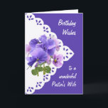 Vintage Pansy Flower Pastor's Wife Birthday Card Kort<br><div class="desc">Vintage Pansy Flower för din pastors fru    BirthdayMå du bli utduschad med Guds kärlek och glädje på din speciella dag och varje dag</div>