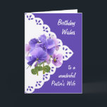 Vintage Pansy Flower Pastor's Wife Birthday Card Kort<br><div class="desc">Vintage Pansy Flower för din pastors fru Birthday Må du bli utlovad med Guds kärlek och glädje på din speciella dag och varje dag</div>