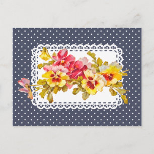 Vintage Pansy Flowers och Delikat Doily Vykort