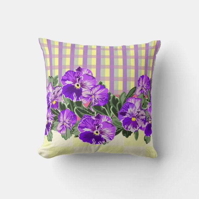 Vintage Pansy Square Pillow Kudde (Framsida)