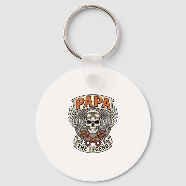 Vintage Papa Biker Skull Legend Nyckelring (Framsida)