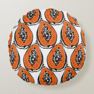 Vintage Papaya Charcol Teckning Mönster. Rund Kudde