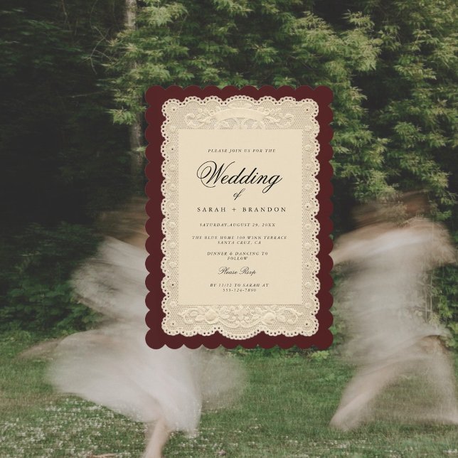 Vintage Paper Lace Burgundy Wedding Inbjudningar (Skapare uppladdad)