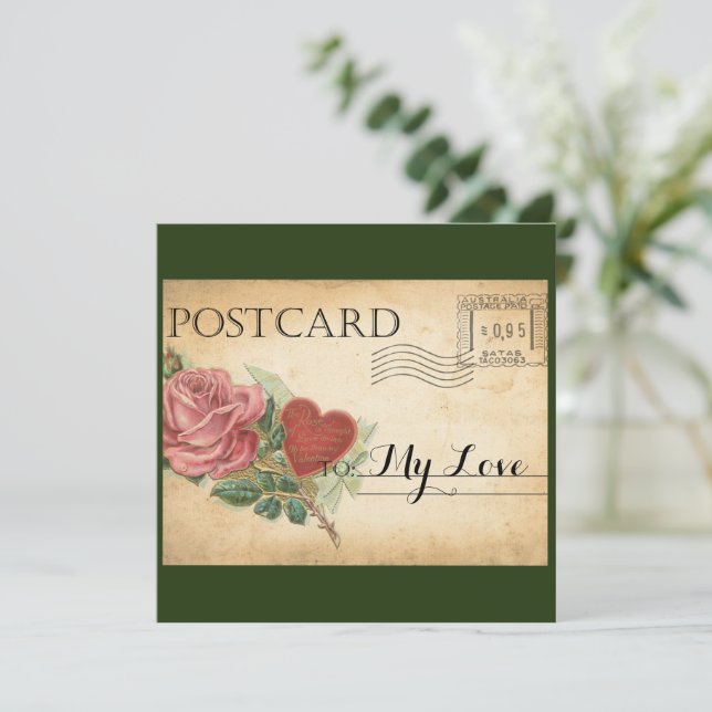 Vintage Paper Rose Valentine Julkort (Stående Fram)