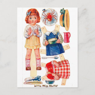 Vintage Paperdoll Little Miss Muffet-vykort Vykort