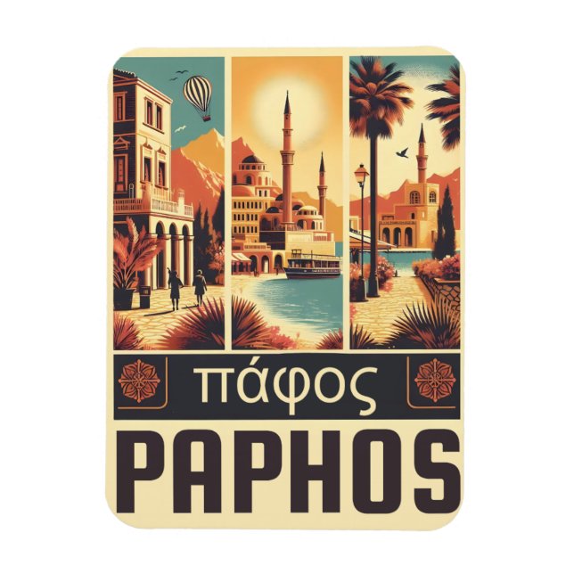 Vintage Paphos City, Cyperns helgdag gift souvenir Magnet (Vertikal)