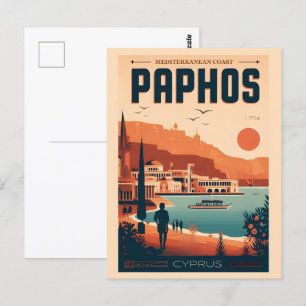 Vintage Paphos City, Cyperns helgdag gift souvenir Vykort