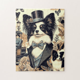 Vintage Papillon Hund Illustration Pussel